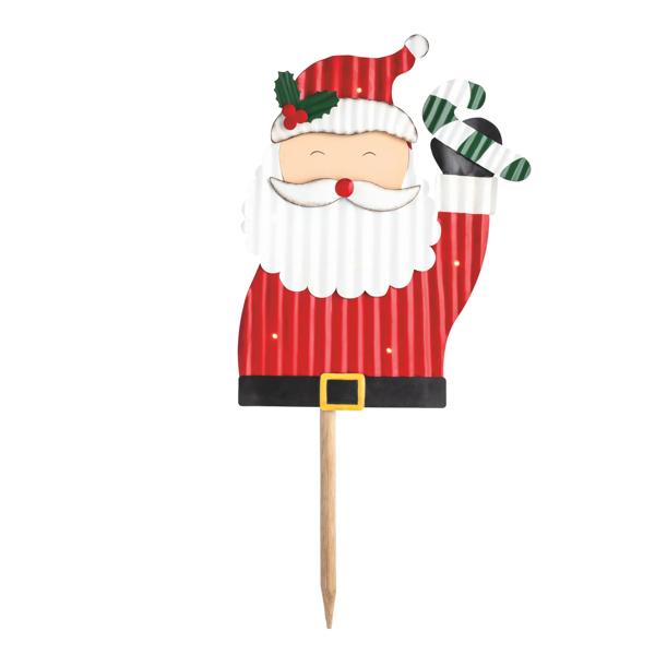 Santa Light-Up Yard Stake | LED Corrugated Tin Decor | Mud Pie