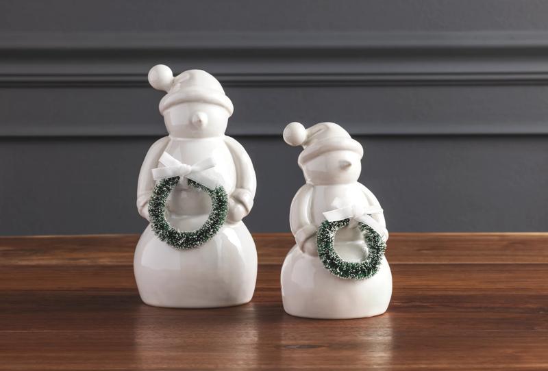 Large White Ceramic Snowman | Reactive Glaze Wreath Decor | Mud Pie