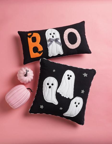 Boo Lumbar Quilted Pillow | Halloween Canvas Accent Pillow | Mud Pie