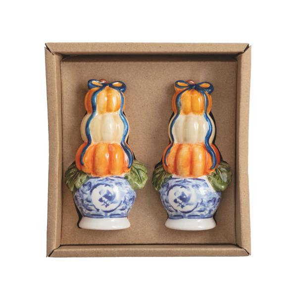 Pumpkin Topiary Salt & Pepper Shaker Set | Hand-Painted | Mud Pie