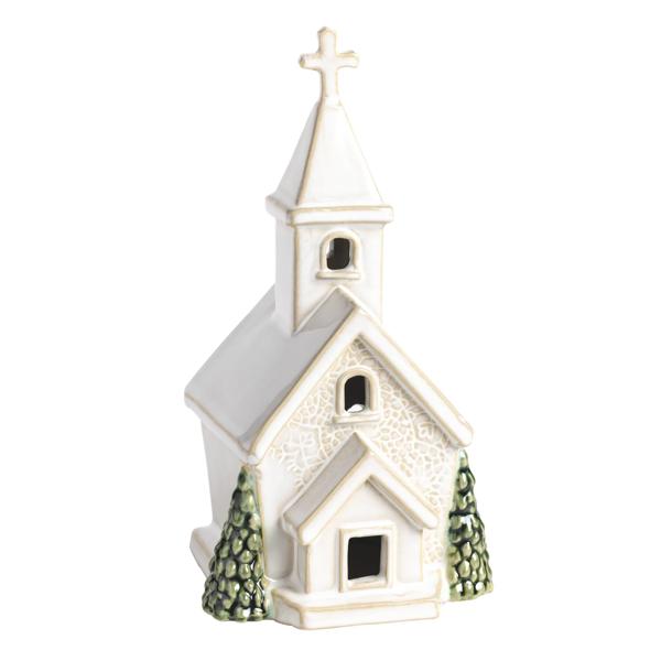 Double Tree Ceramic Church Sitter | Pressed Lace Reactive Glaze