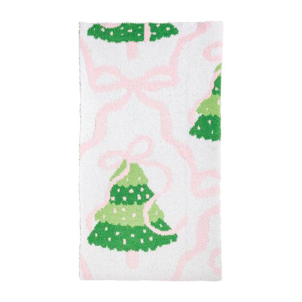 Pink Bow Christmas Tree Chenille Blanket
