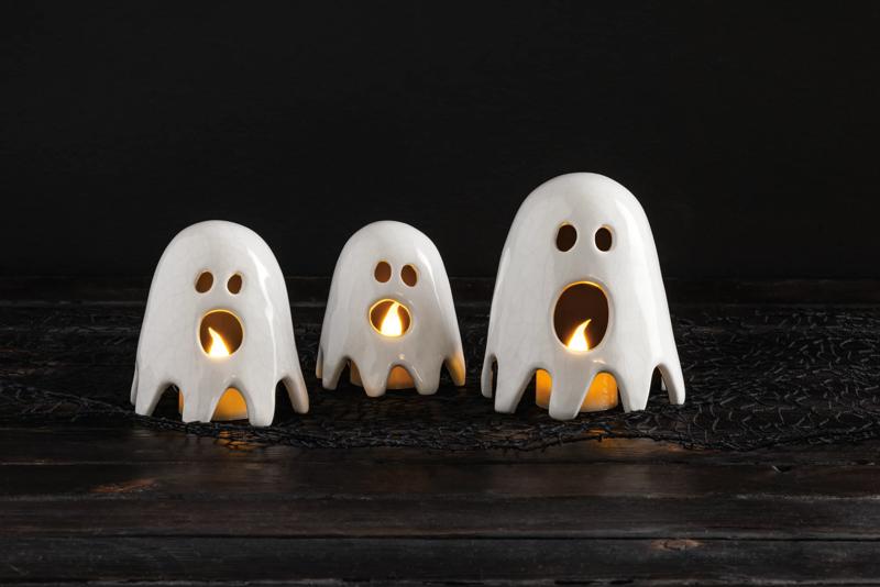 Large Ghost Sitter | Hand-Painted Crackle Glaze Ceramic Decor