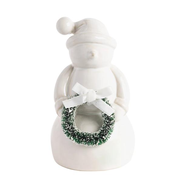 Large White Ceramic Snowman | Reactive Glaze Wreath Decor | Mud Pie