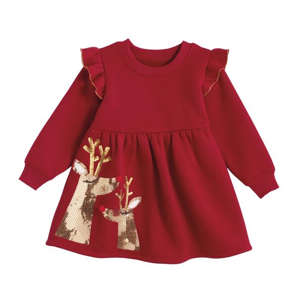 Red Reindeer Sequin Sweatshirt Dress