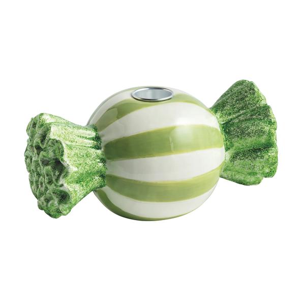 Green Candy Taper Holder | Hand-Painted Glitter Ceramic | Mud Pie