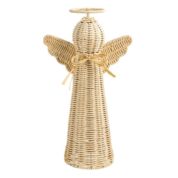 Large Rattan Angel | Woven Rattan Sitter with Raffia Bow | Mud Pie