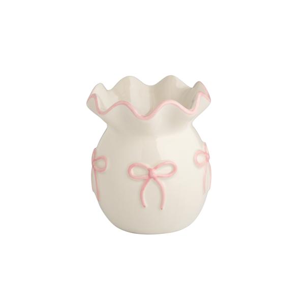 Dainty Bow Valentine Ruffle Bud Vase | Hand-Painted Ceramic with