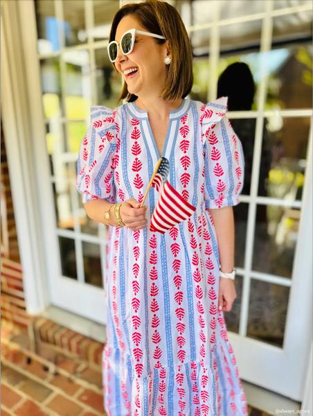 Jonah Midi Dress Medium | White Cotton Ruffle Sleeves | Mud Pie