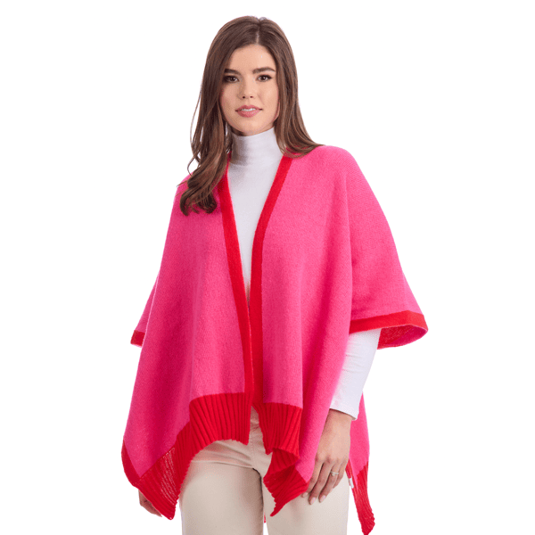 Pink Bringham Reversible Poncho | Stylish Knit with Contrast Trim