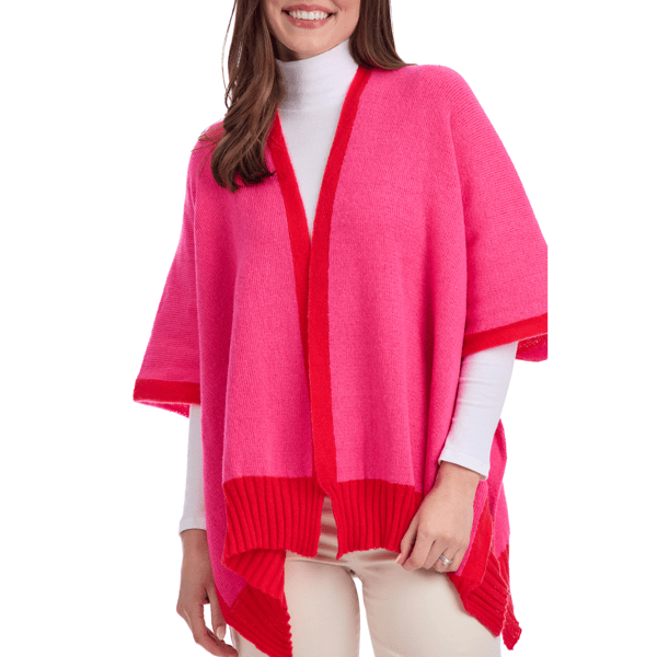 Pink Bringham Reversible Poncho | Stylish Knit with Contrast Trim