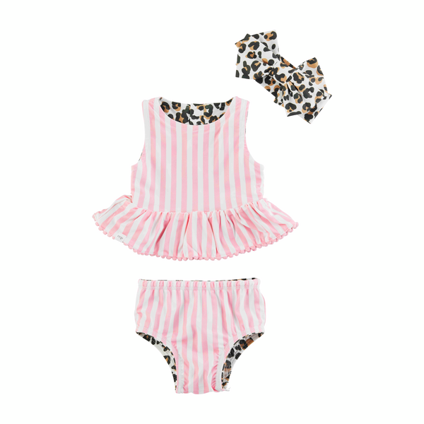 Leopard and Stripe Girl's Swimsuit Set | Mud Pie