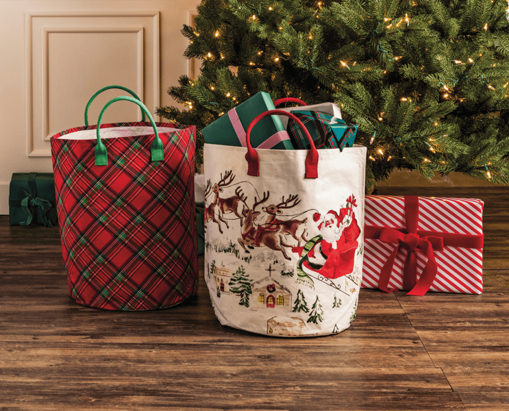 Santa Christmas Scene Oversized Tote | Festive Canvas Bag | Mud Pie
