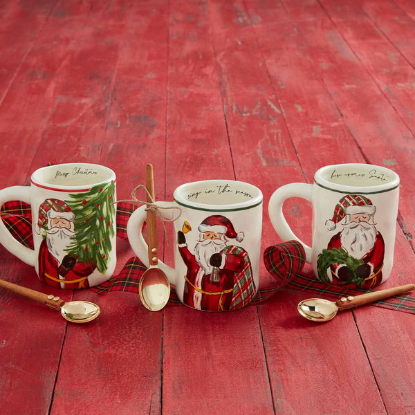 Mud Pie Classic Christmas Wreath and Santa Mugs, Set of 2