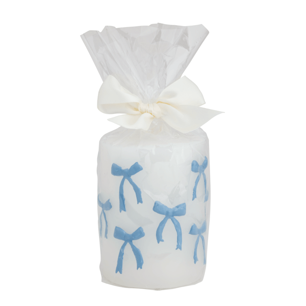 Blue Bow Pillar Candle