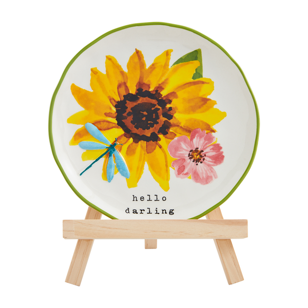 Yellow Floral Plate In Easel