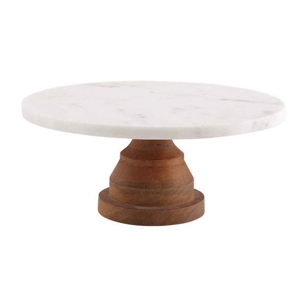 Wood and Marble Pedestal Server