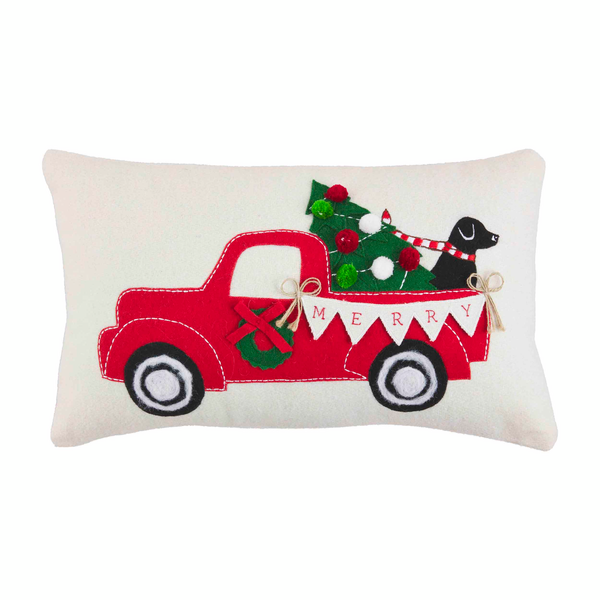 Dearfoams Merry Christmas Truck Pillow, 20'' x 20'', Dog and Tree