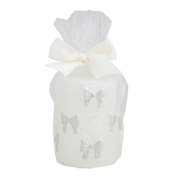 White Bow Pillar Candle