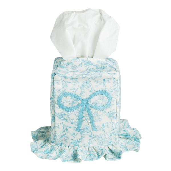 Toile Bow Tissue Box Cover | Cotton Decor with Ruffle Hem | Mud Pie
