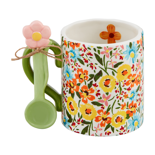 Blue Floral Mug With Spoon
