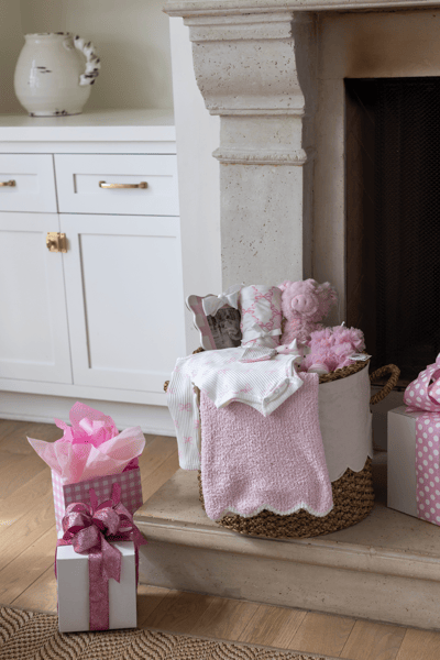 Pink Scallop Chenille Blanket - Cozy Knit Design | Mud Pie