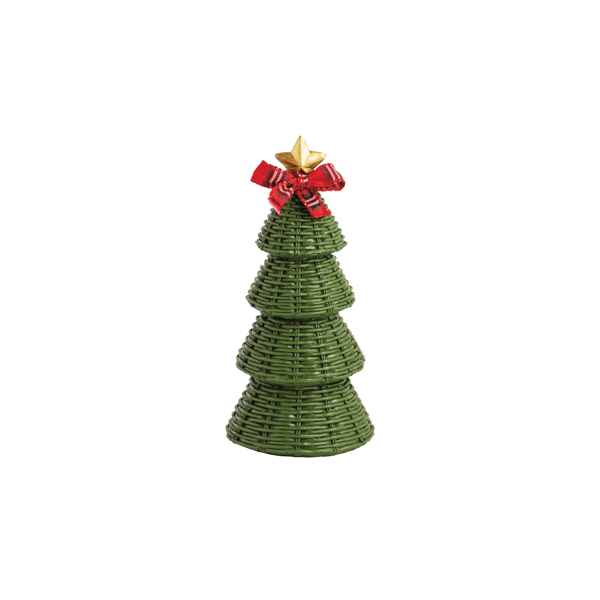 Medium Resin Wicker Tree Festive Tree Sitter With Bow Mud Pie