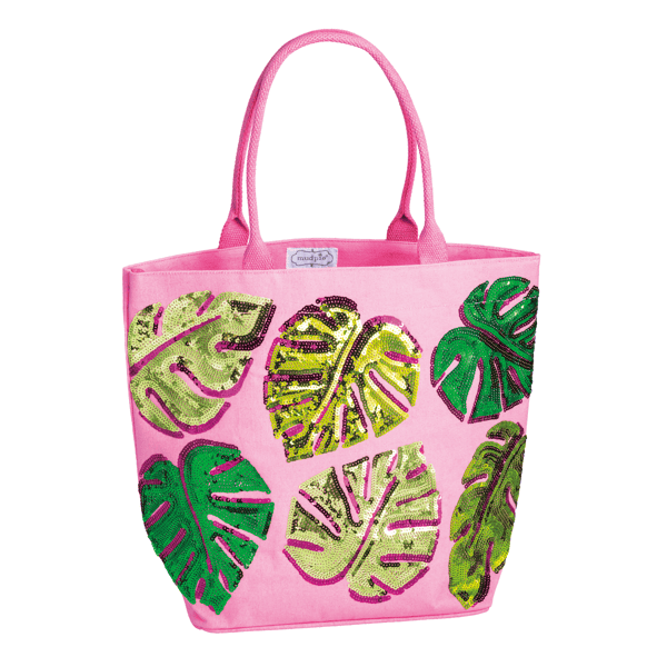 Pink Palm Leaf Sparkle Tote 