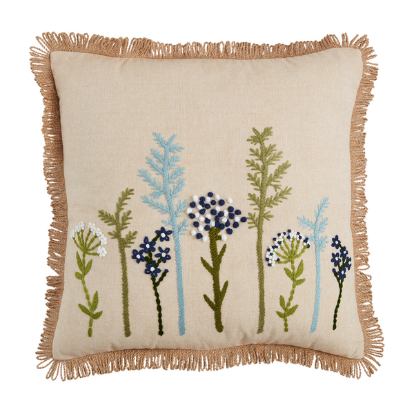 Square Floral Embroidered Pillow