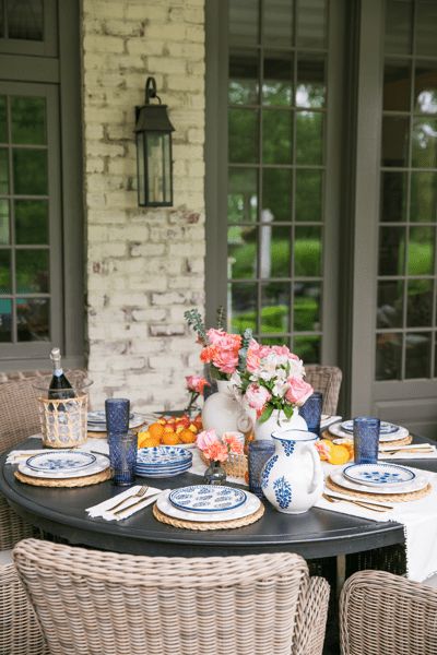 Blue Block Print Pitcher | Mud Pie Stoneware