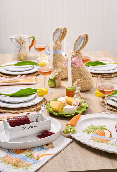 Bunny Carrot Handle Pitcher | Glazed Stoneware Jug | Mud Pie
