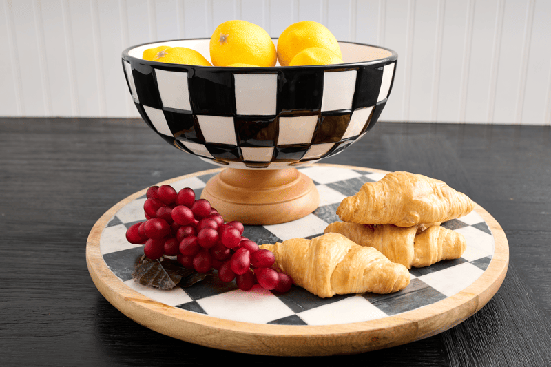 Checkered Marble Lazy Susan | Marble & Mango Wood Design | Mud Pie