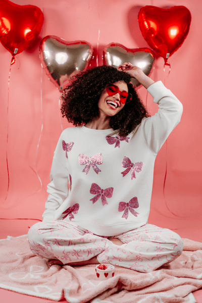 Large Pink Bow Pajama Pant | Soft Women's Pants with Elastic | Mud Pie
