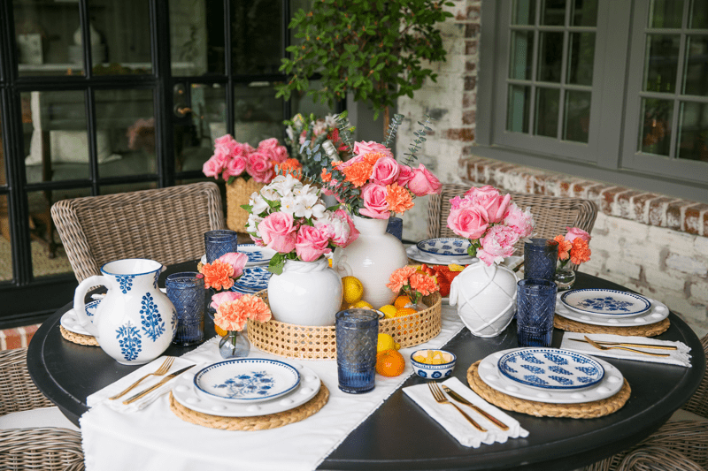 Blue Block Print Pitcher | Mud Pie Stoneware