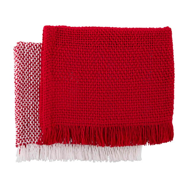 Red and White Woven Towel Set
