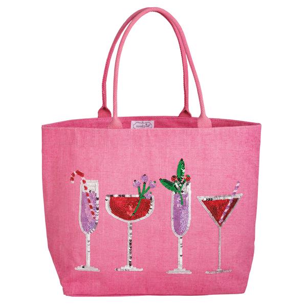 Holiday Cocktails Tote | Festive Sequin Handbag | Mud Pie