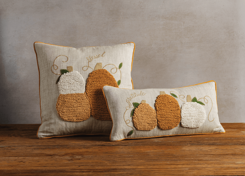 Lumbar Pillow with Tufted Pumpkin Autumn Style Mud Pie