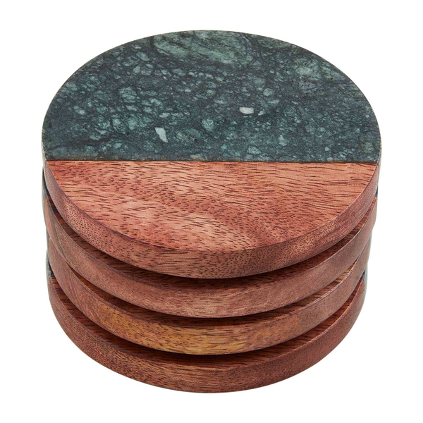 Green Marble and Wood Coasters