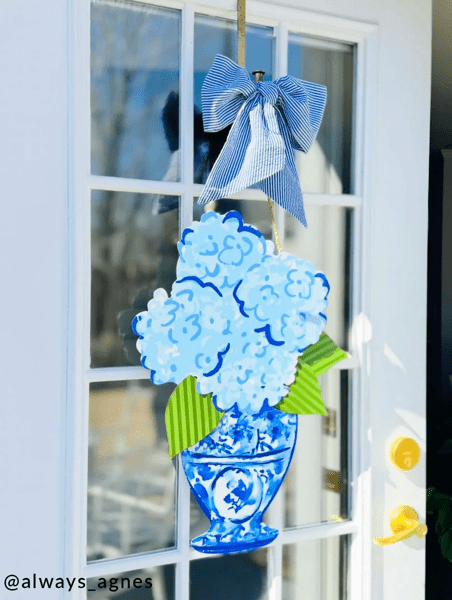Hydrangea Tin Door Hanger | Spring Floral Front Door Charm | Mud Pie