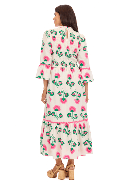 elle floral maxi dress Elle Smocked Floral Ruffle Maxi Dress in Creme Floral Small