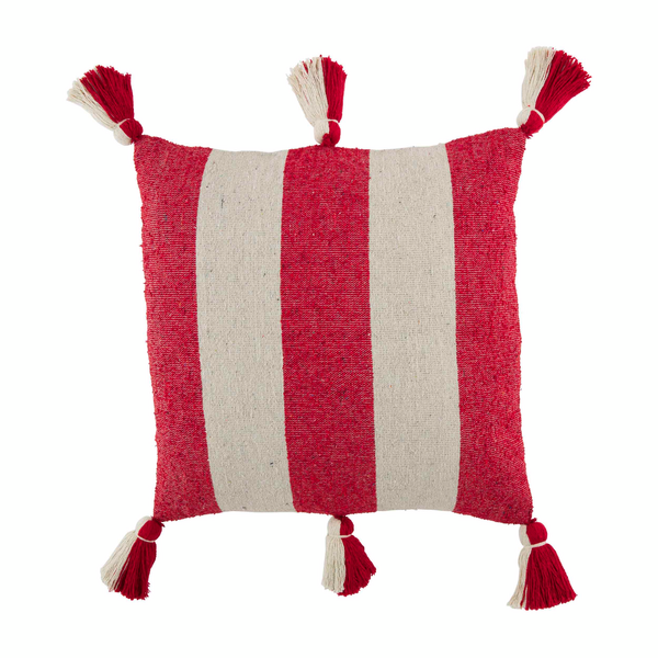 Red and White Multi-Stripe Square Pillow