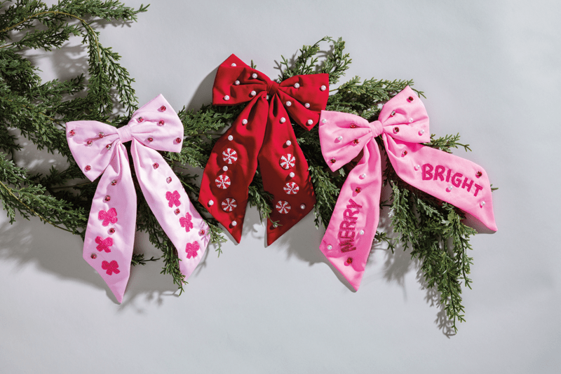 Blush Holiday Hair Bow | Embroidered Cotton Clip | Mud Pie