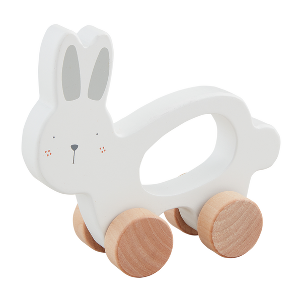 White Wood Bunny Pull Toy