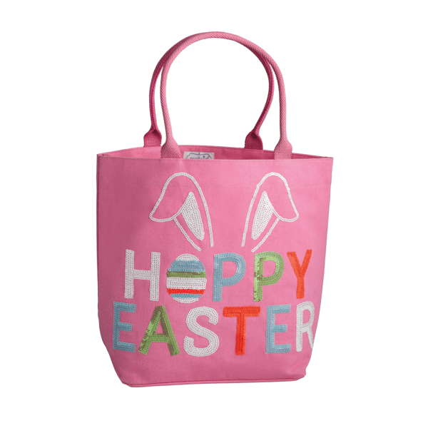 Easter Tote Pink Sequin Canvas Tote With Cotton Handles Mud Pie 