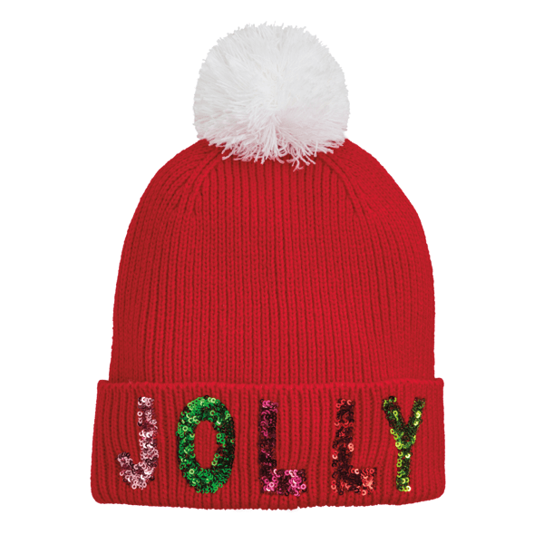 Red Holiday Sparkle Beanie with Sequin & Pom Topper | Mud Pie