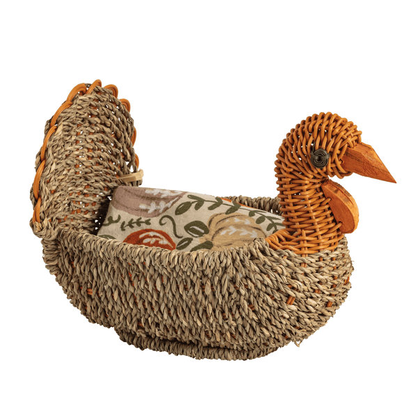 Holiday Woven Turkey Bread Basket Set | Mud Pie Seasonal Kitchen Decor