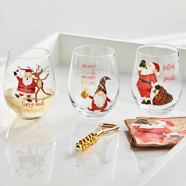 Gnome Christmas Wine Glass Set, Mud Pie