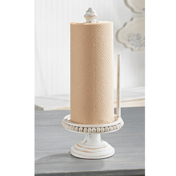 Beaded White Wood Paper Towel Holder | Mud Pie