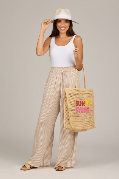 Sun Shine Woven Tote Bag | Hand Applied Icon & Verbiage | Mud Pie