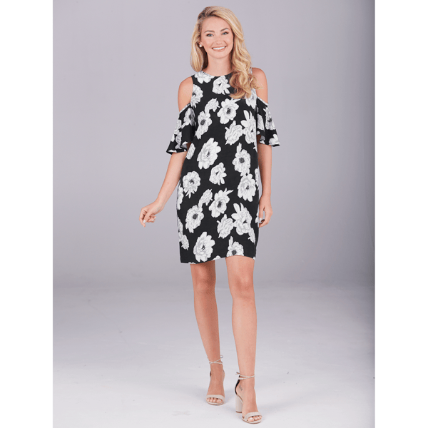 Cold Shoulder Panel Flare Dress (Dreamy Hydrangea)